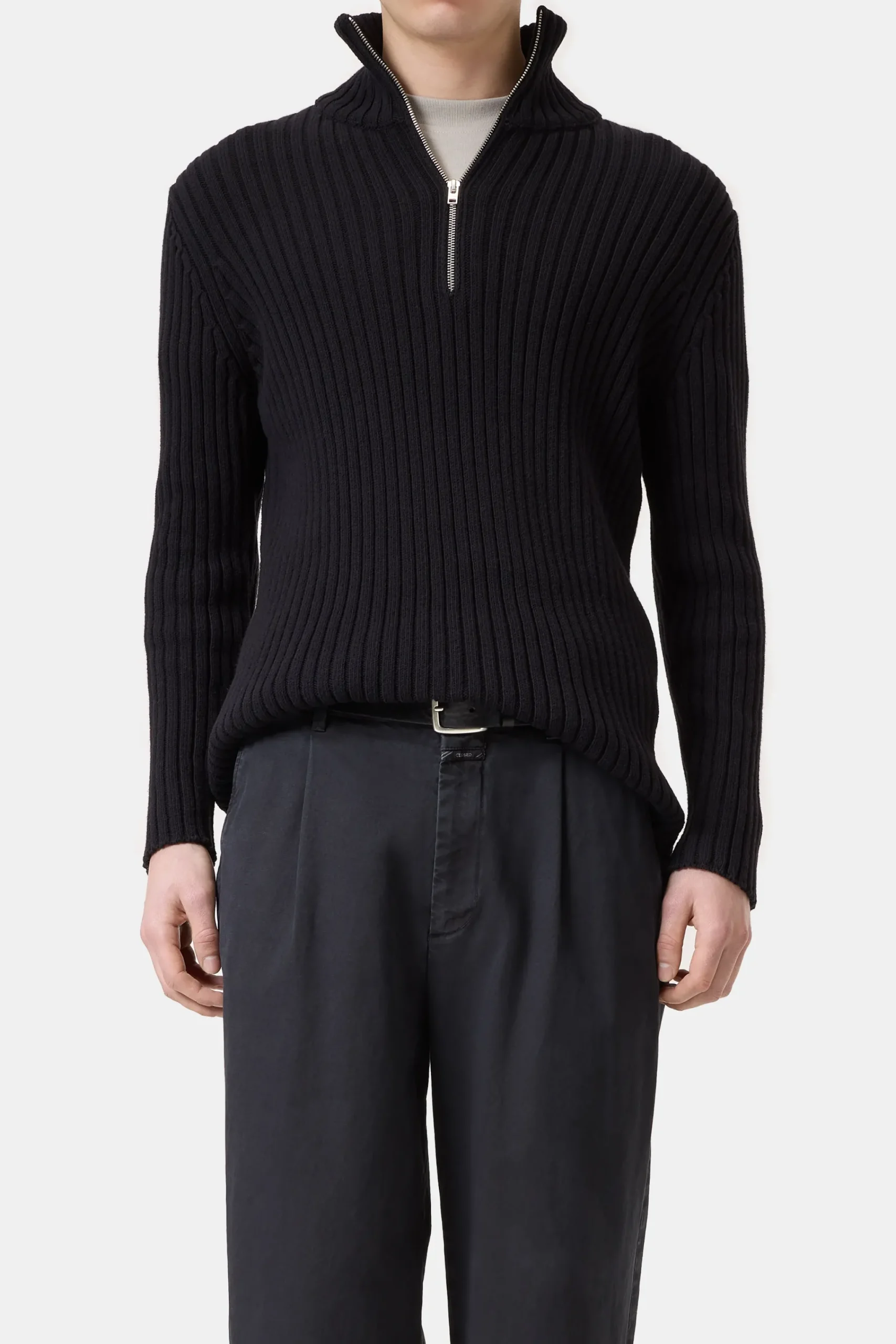 Closed Strick*Half-Zip-Pullover aus Baumwoll-Mix Black