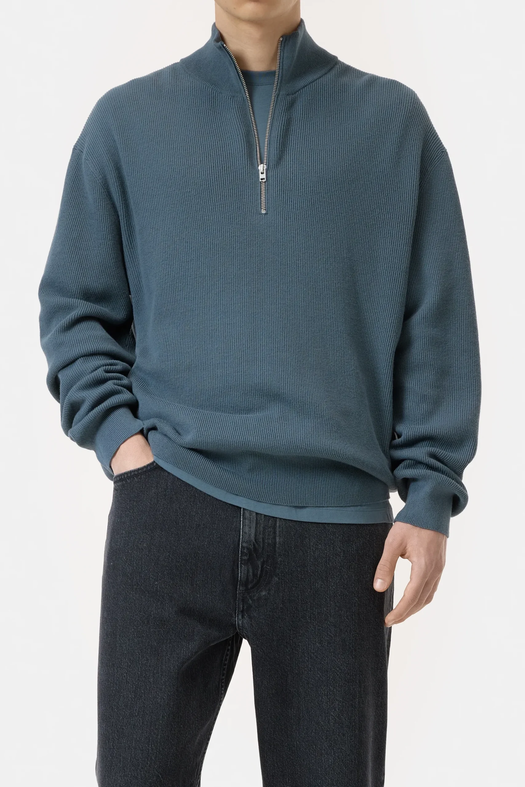 Closed Strick*Half-Zip-Pullover aus Baumwoll-Mix Graphiteblue