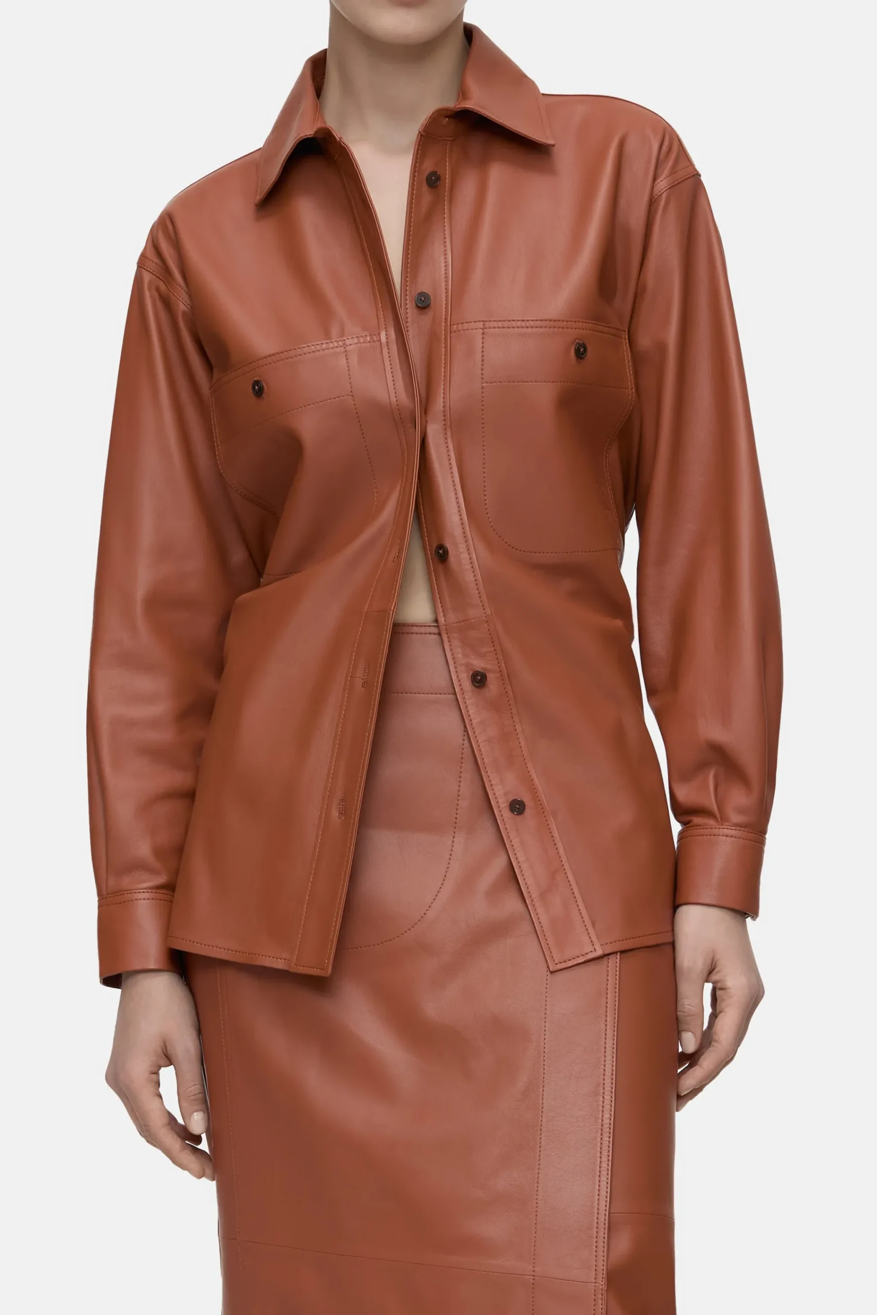 Closed Shirts & Blusen*Hemd aus Leder Ferrobrown