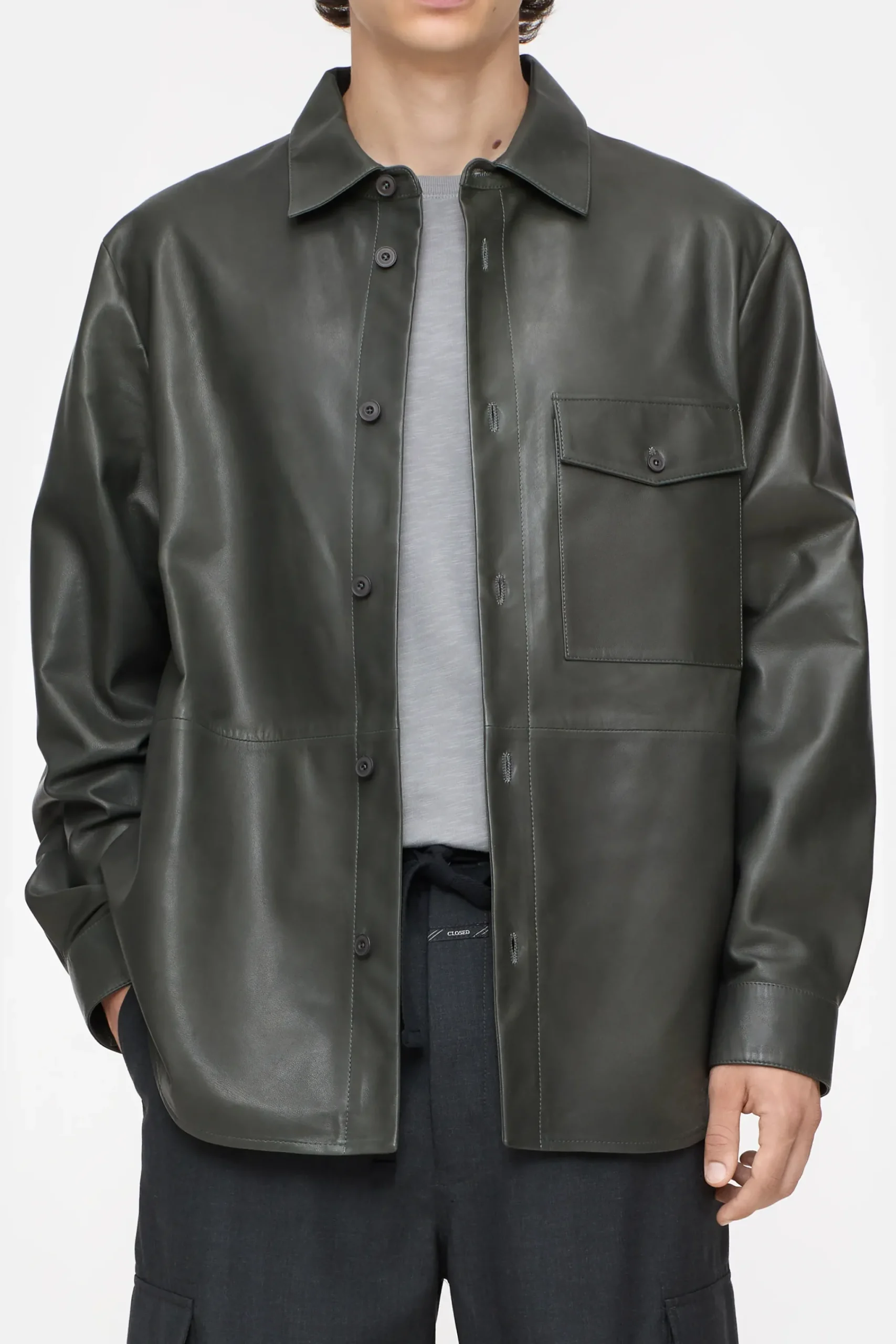 Closed Hemden*Hemd aus Nappaleder Tapenadegrey