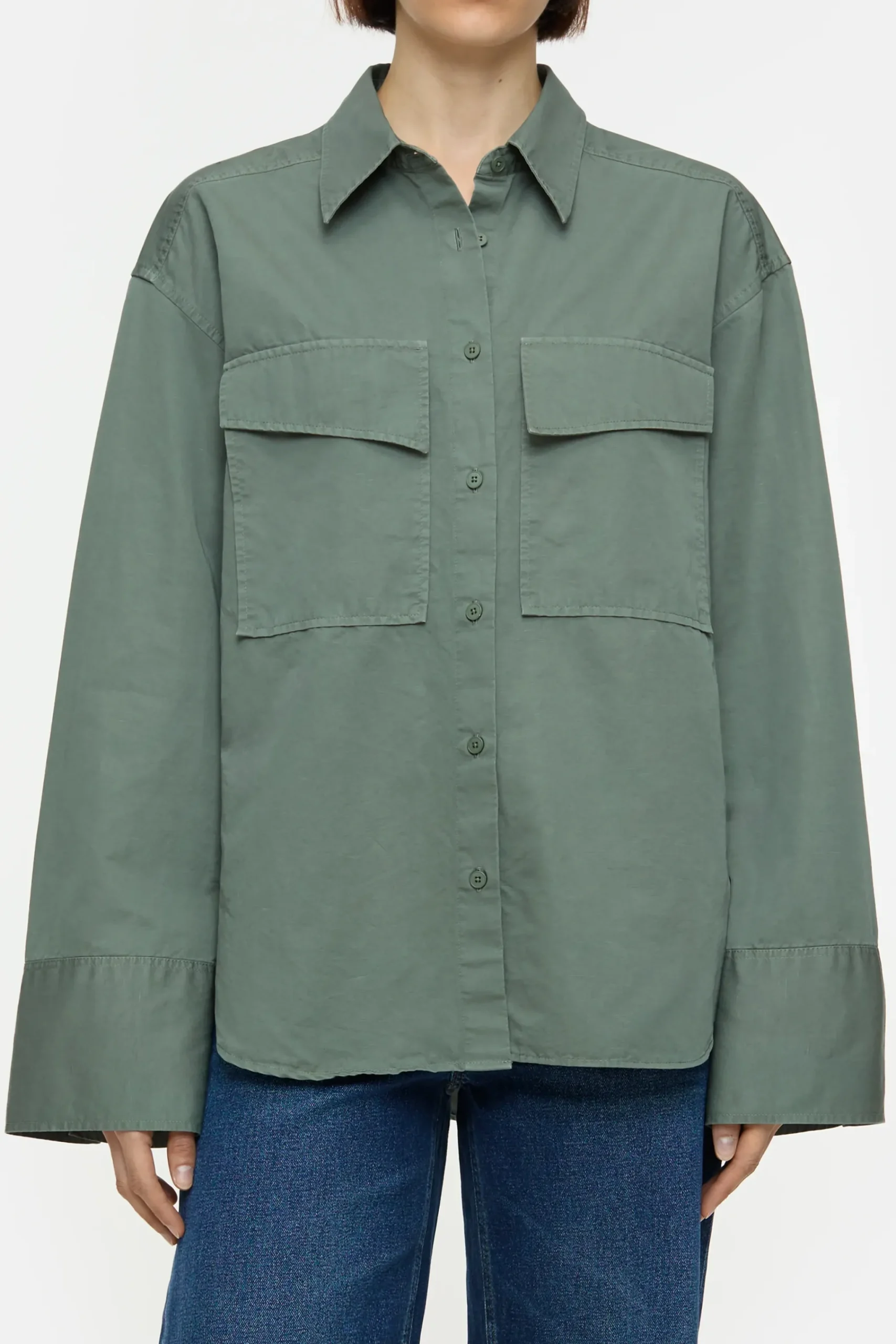 Closed Shirts & Blusen*Hemdbluse aus Baumwoll-Leinen-Mix Fadedgreen