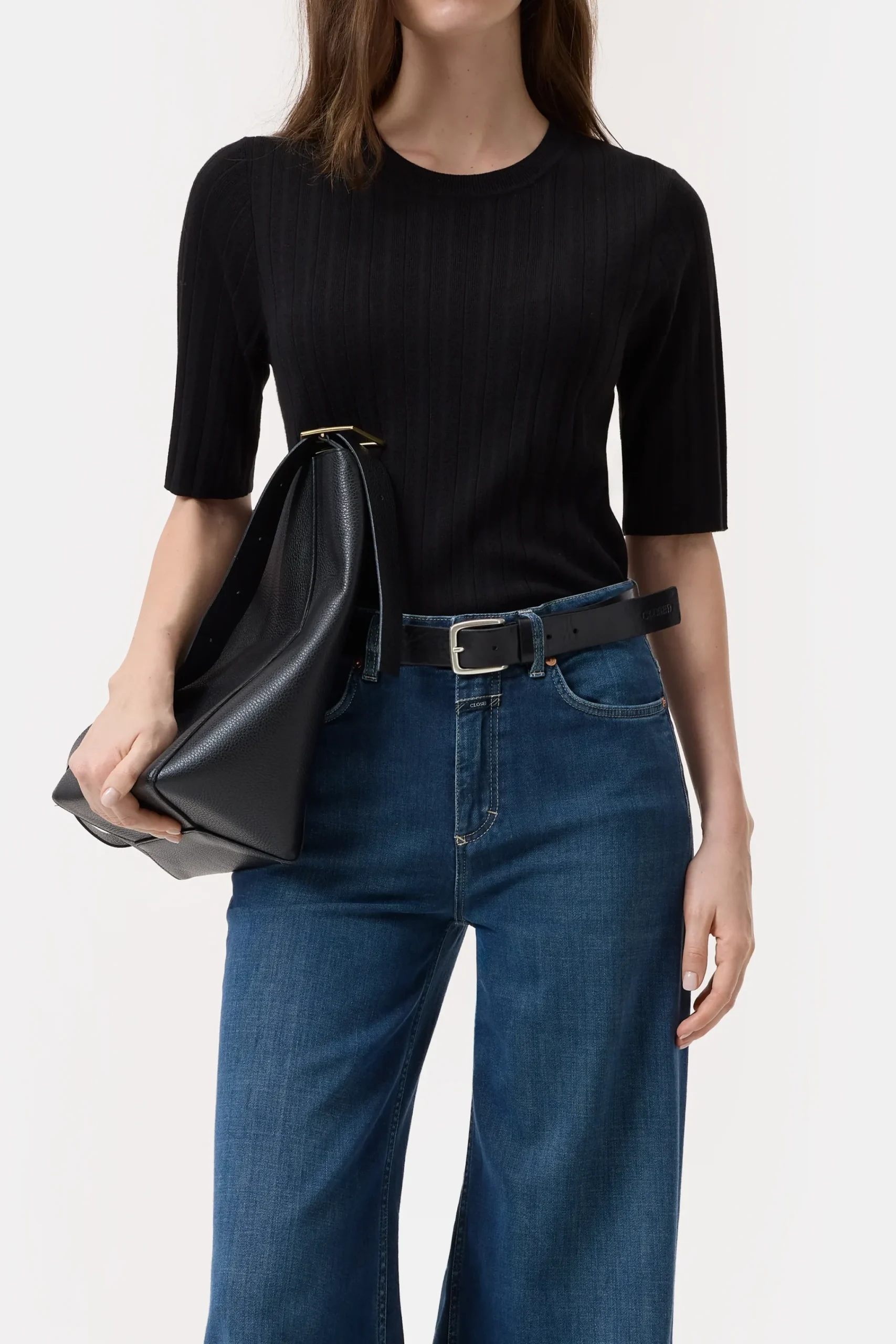 Closed Strick*Kurzarmshirt aus Woll-Seiden-Mix Black