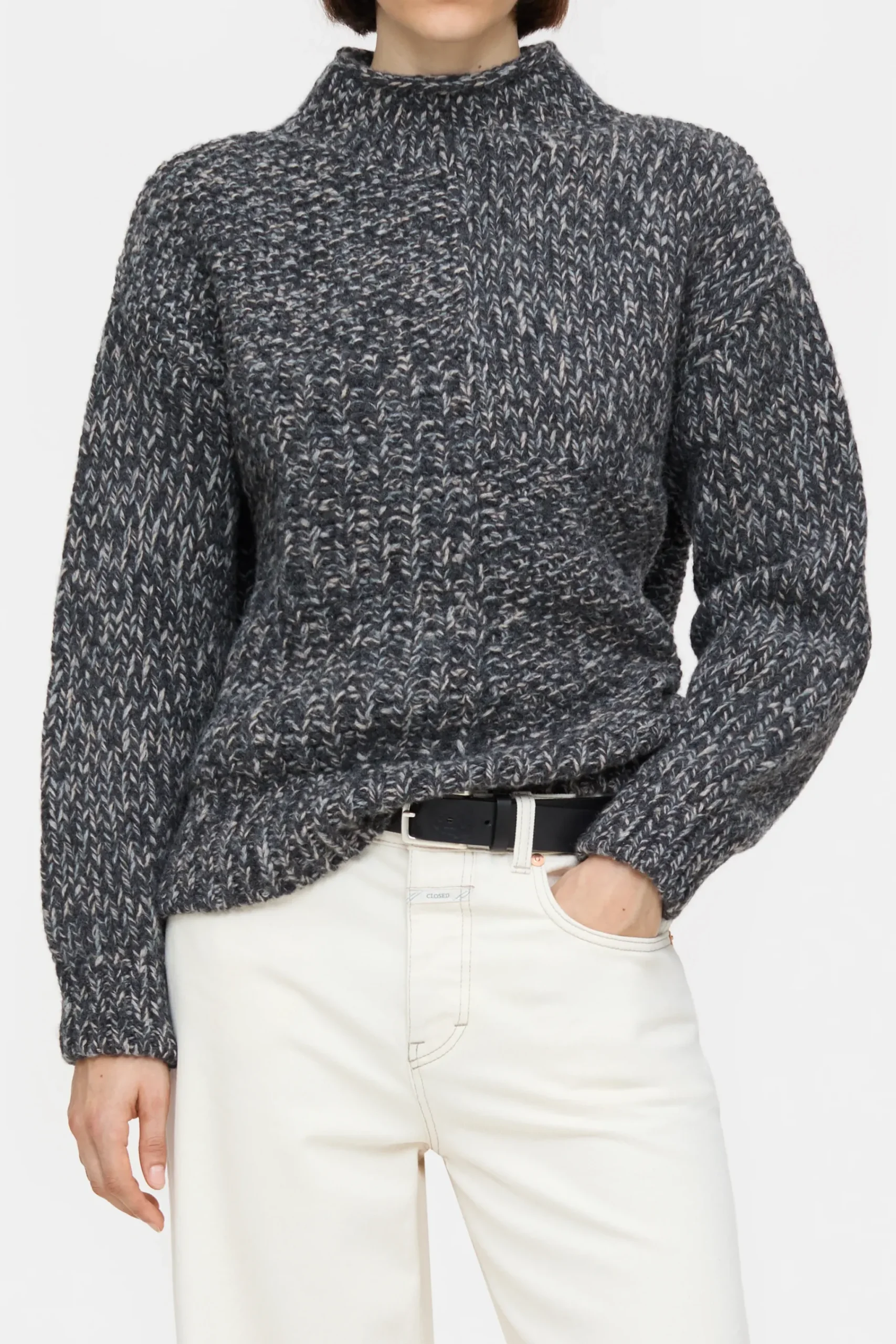 Closed Strick*Mouliné-Strickpullover aus Wolle Darkgreymelange