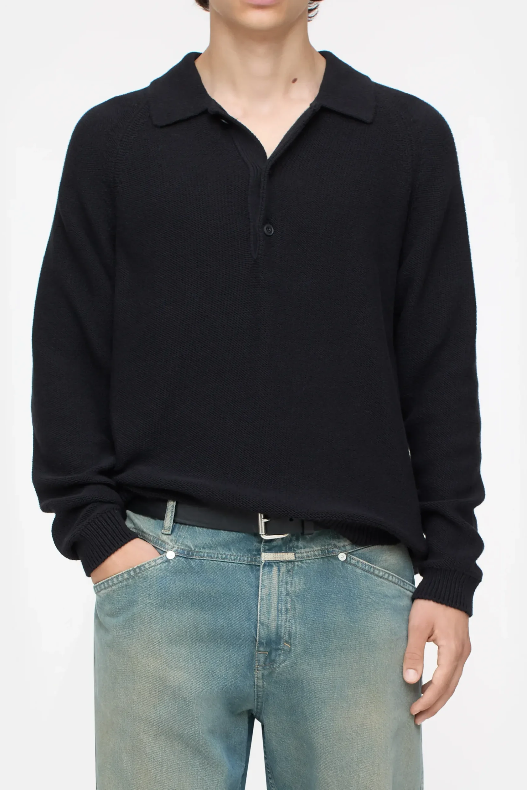 Closed Strick*Poloshirt aus Bio-Baumwoll-Mix Black