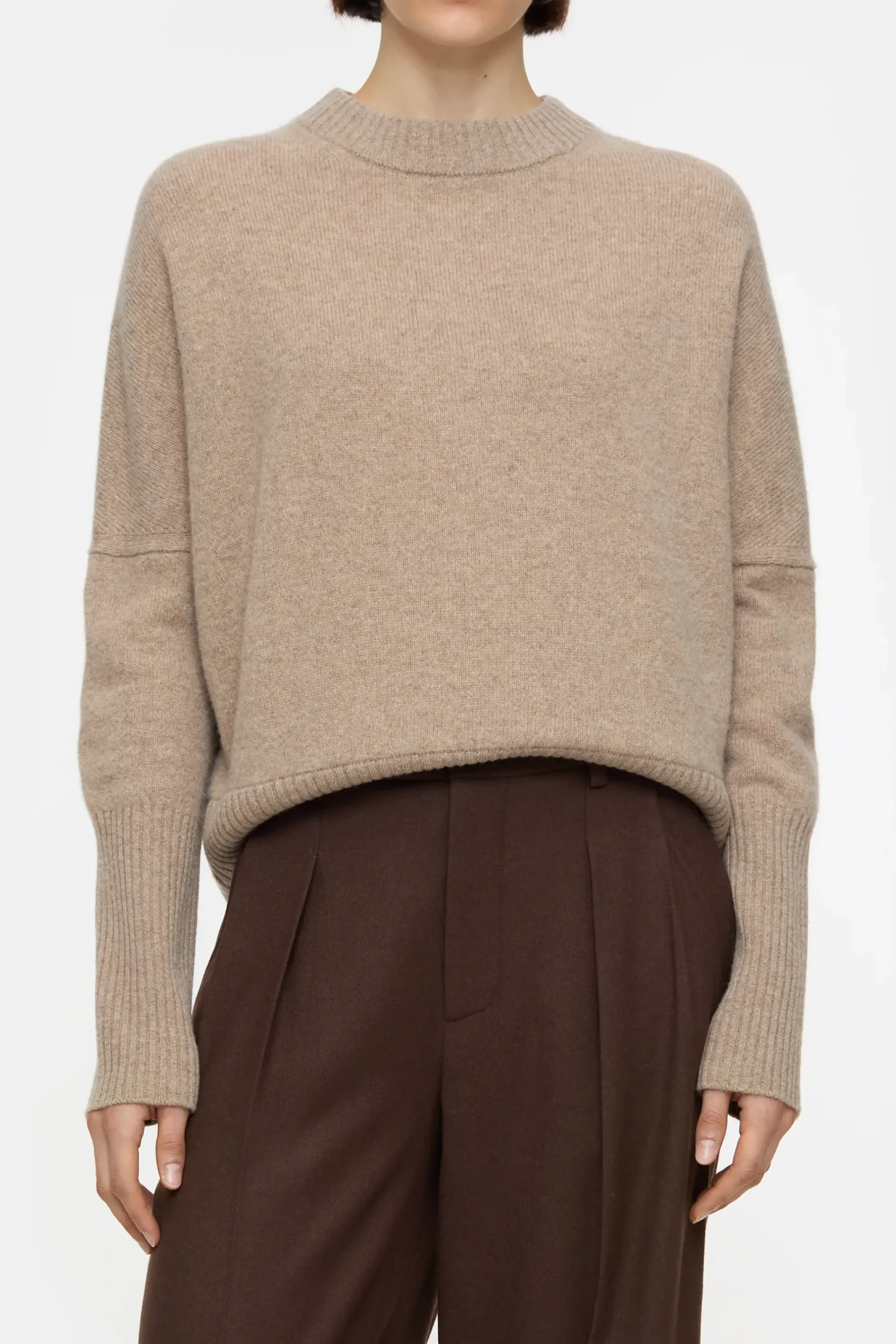 Closed Strick*Rundhalspullover aus Wolle Darkchinobeige