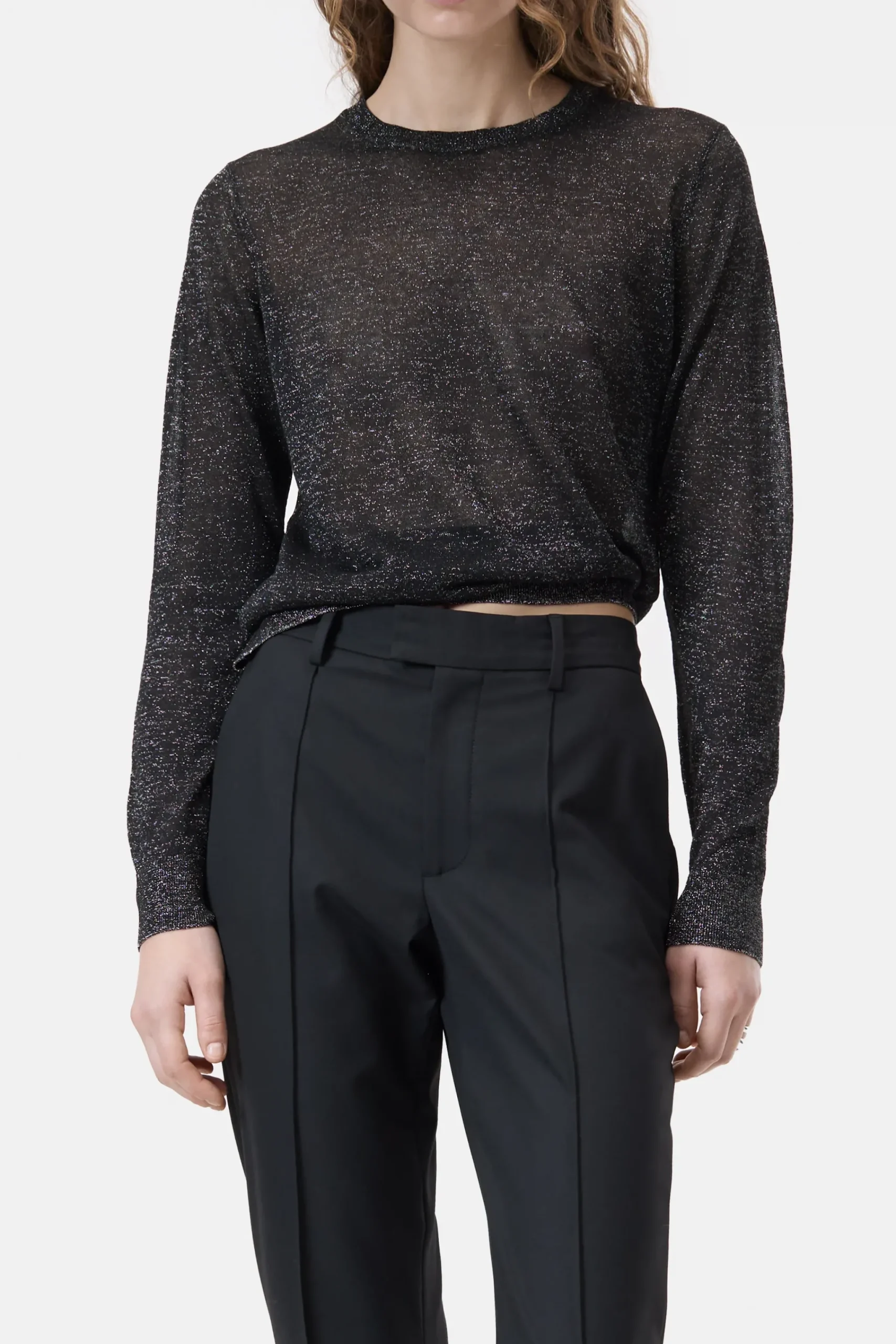 Closed Strick*Rundhalspullover in Lurex-Optik Black