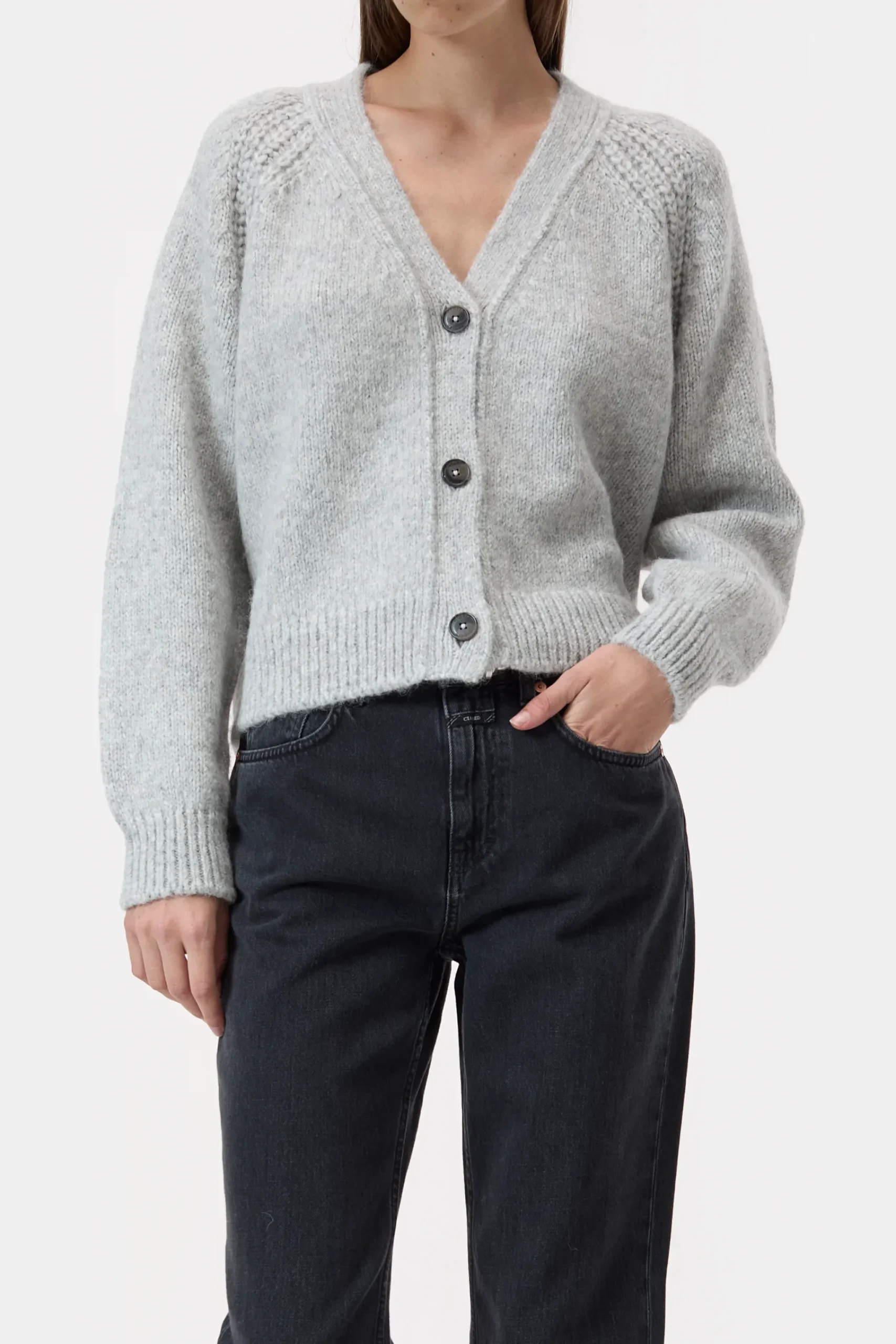 Closed Strick*Strickjacke aus Alpaka-Mix Lightgreymelange