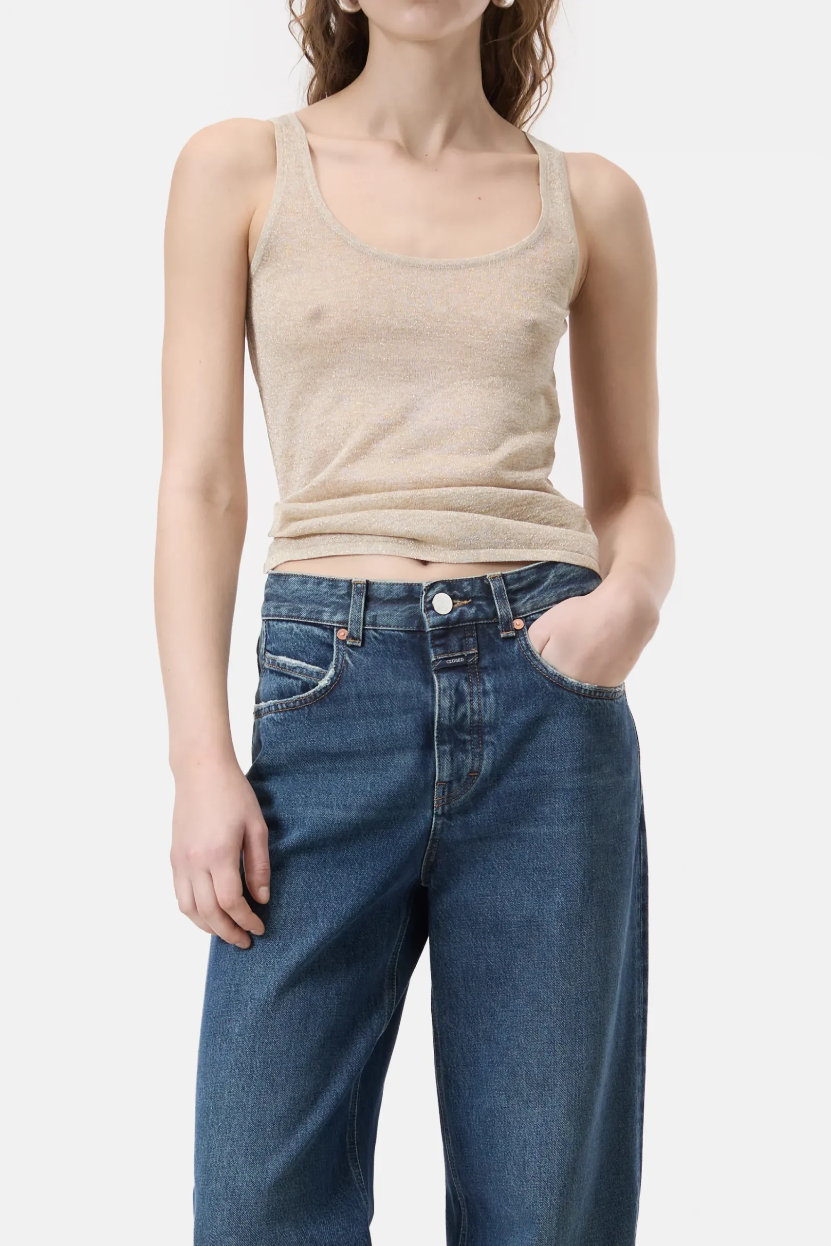 Closed Strick*Stricktop in Lurex-Optik Pearlbeige