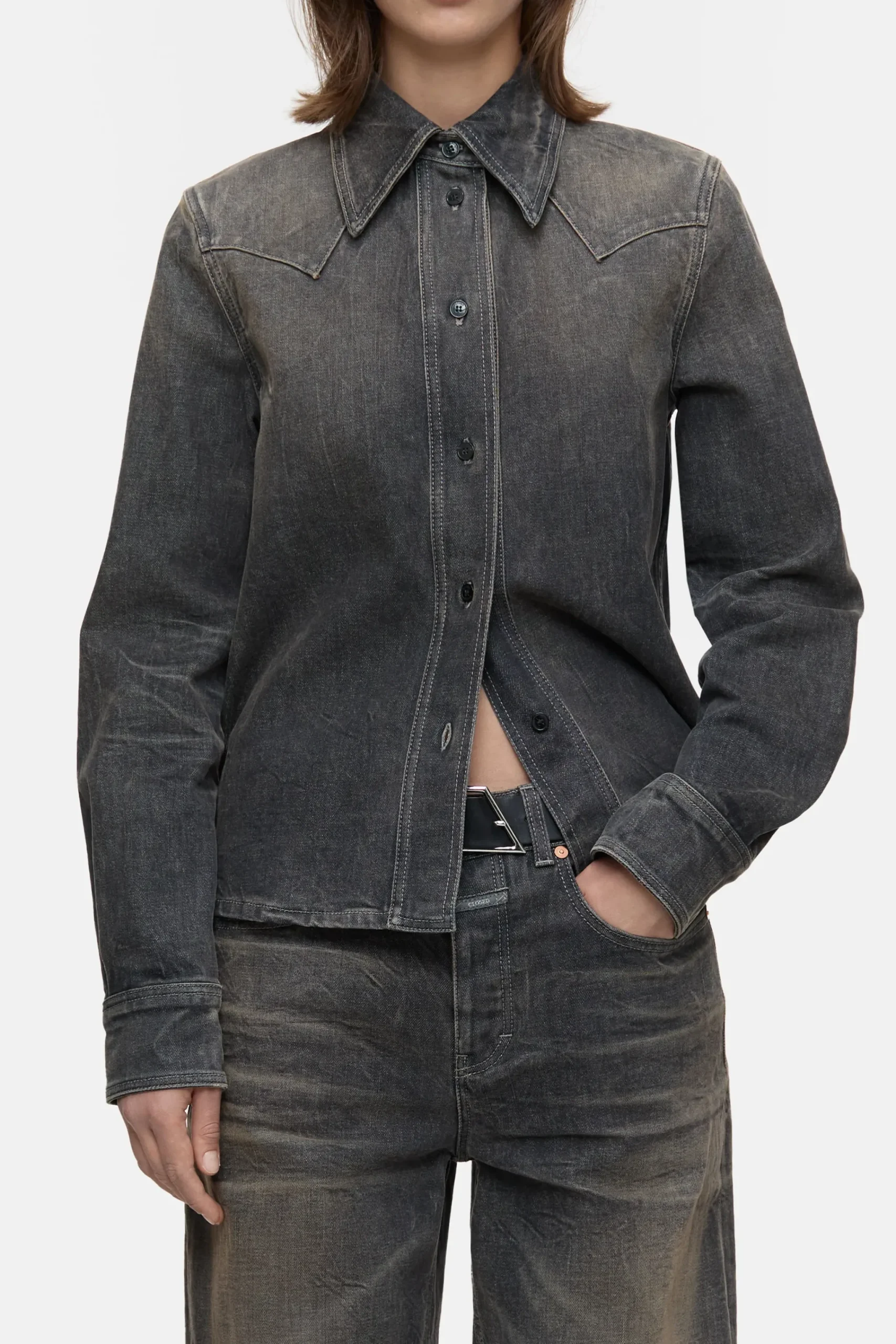 Closed Shirts & Blusen*Western-Bluse aus Denim Darkgrey