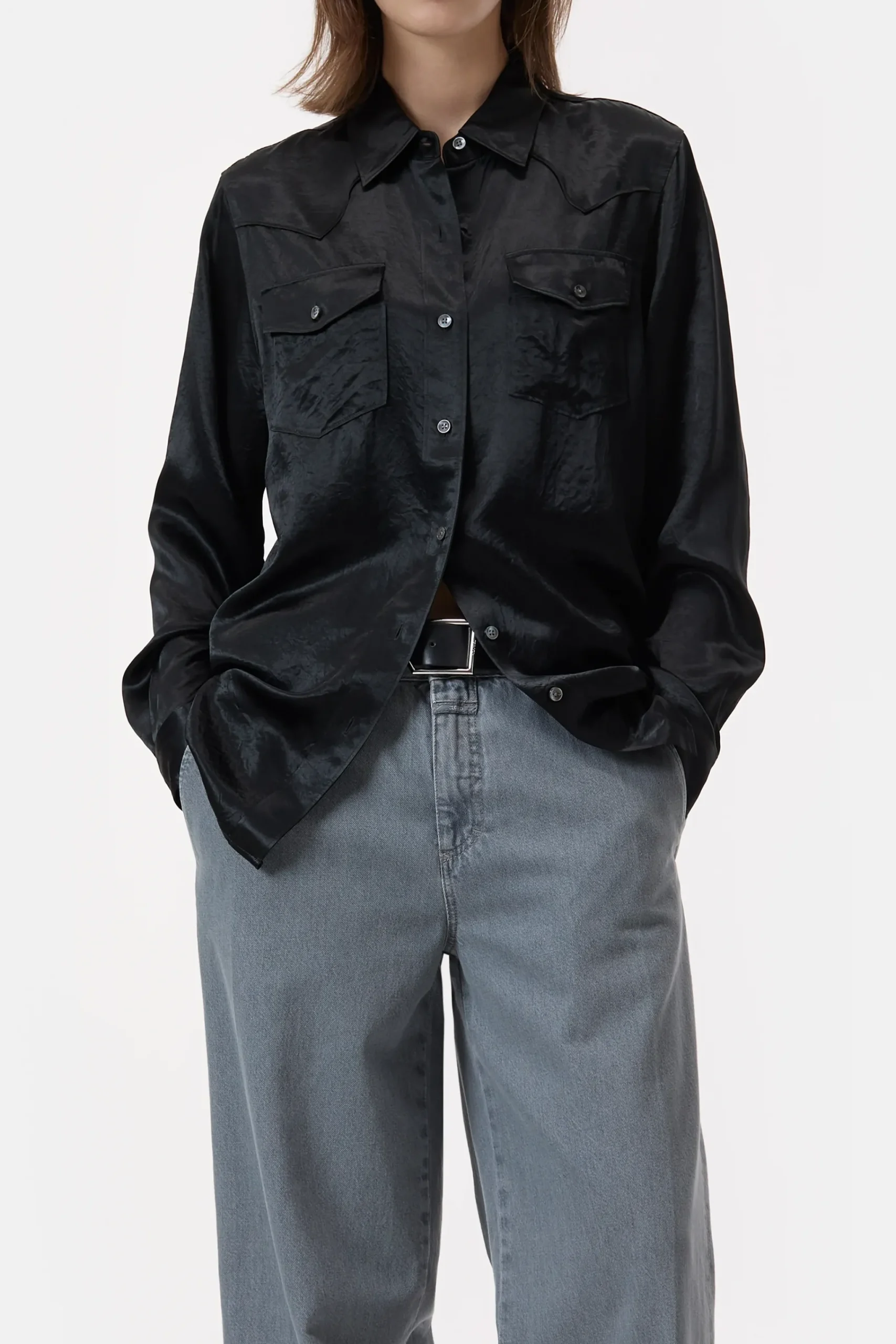 Closed Shirts & Blusen*Western-Bluse aus Satin Black